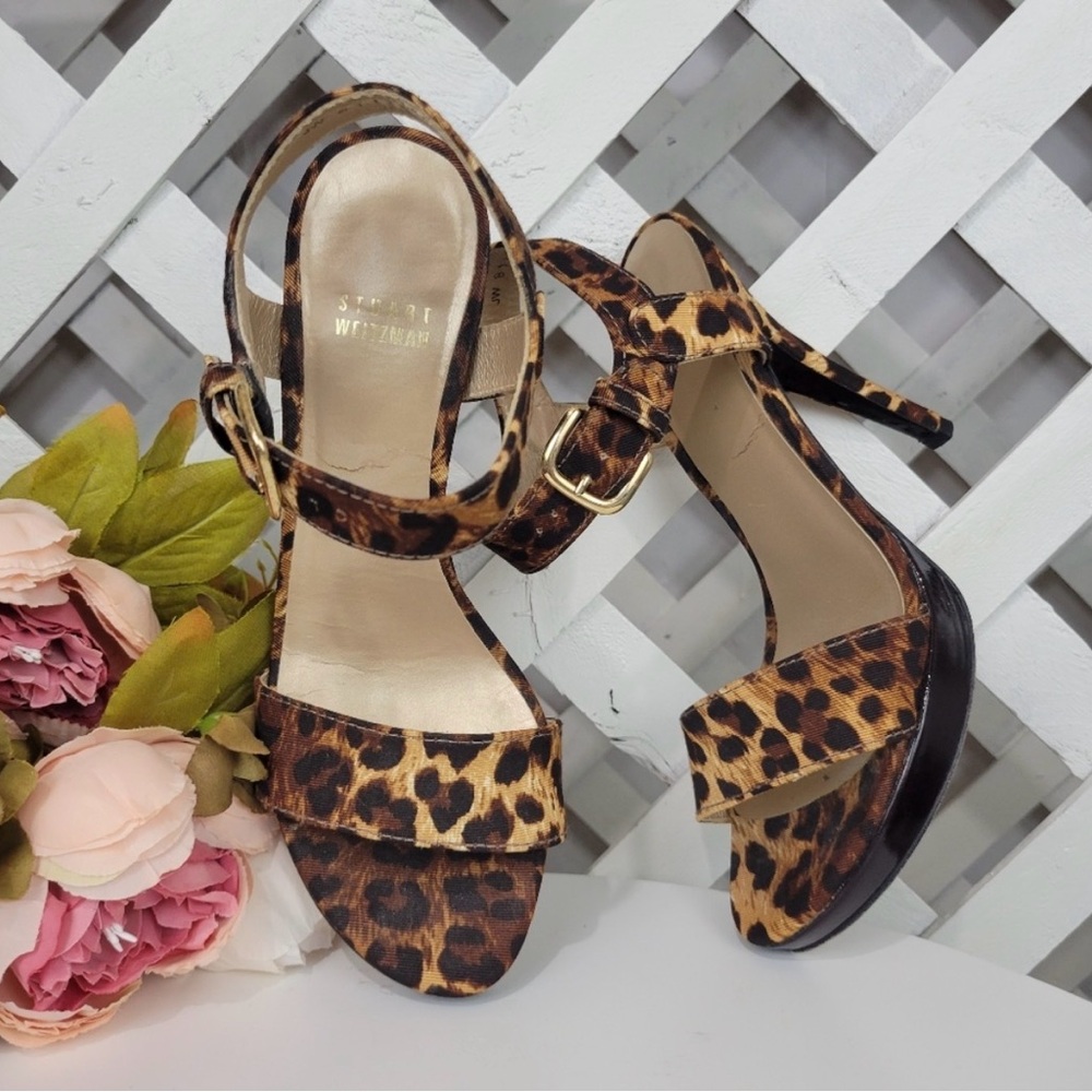 Stuart Weitzman Leopard Strappy Sandal High Heels Size 8